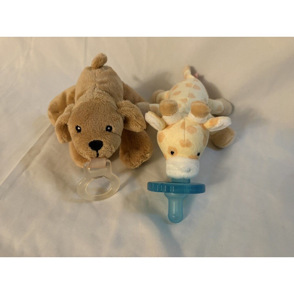 WubbaNub Nookums Plush Pacifier Set Baby 0-3M Dog Giraffe Animal Soothie 2 Pack